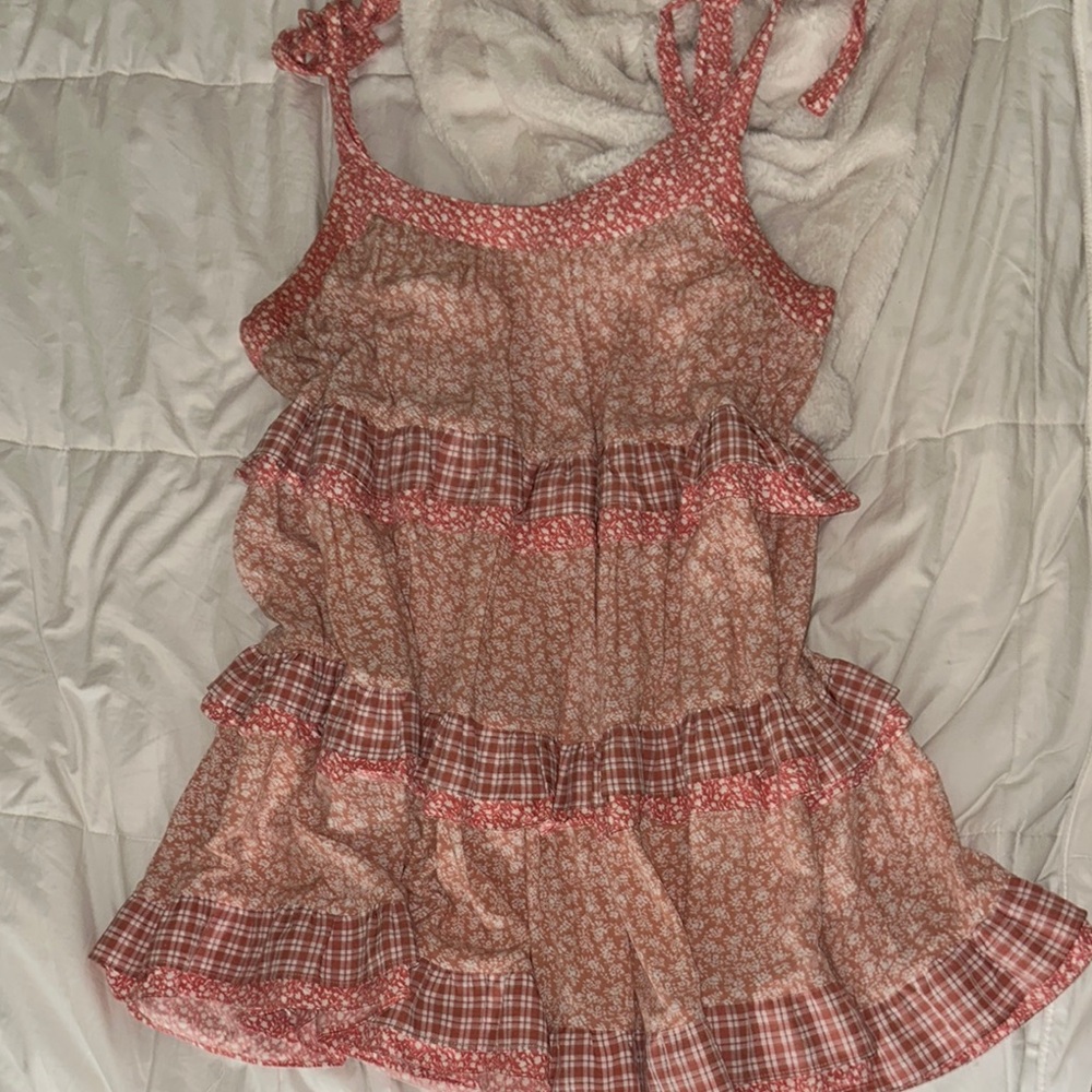 Easel Red Floral Plaid Mini Dress
